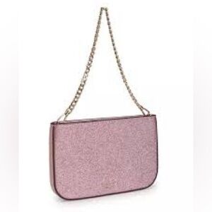 Kate Spade NWOT Glimmer Glitter Pochette in mitten pink and gold hardware